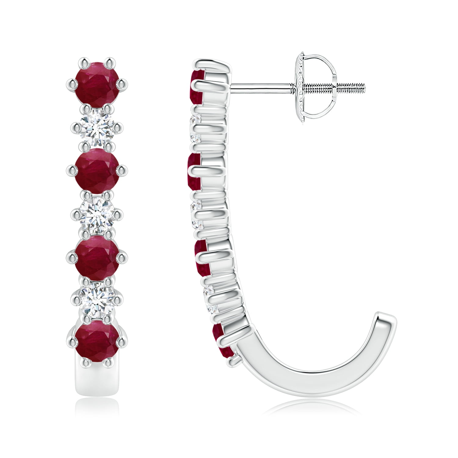 Angara - 1.2 Carats Ruby and Diamond J-Hoop Earrings For Women in 14K