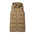 thumbnail image 3 of cocolona Long Puffer Vest for Women Trendy Hooded Sleeveless Stand Collar Button Down Long Coat Quilted Winter Warm Snow Overcoat with Pocket, 3 of 7