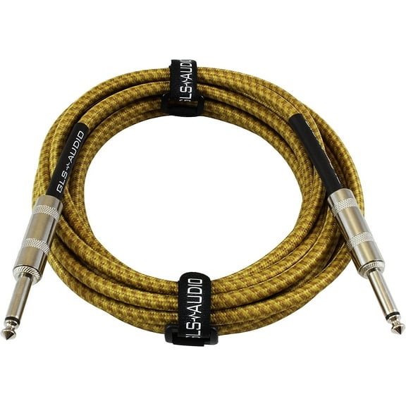 GLS Audio Instrument Cable - 1/4 " TS to 1/4 "- Brown Braided Tweed, 15ft