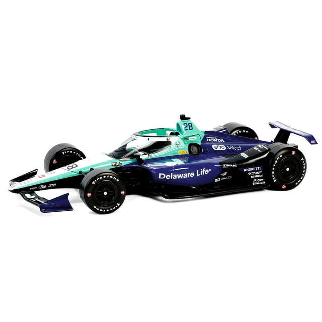 Dallara IndyCar #28 Marcus Ericsson "Delaware Life" Andretti Autosport "NTT IndyCar Series" (2024) Voiture Modèle Moulée sous Pression 1/18 par Greenlight