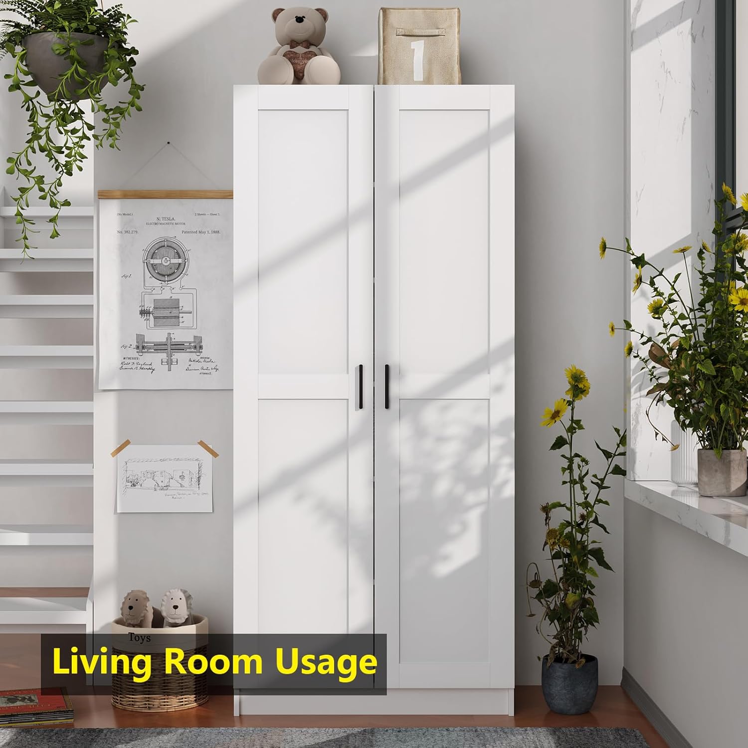 Fddevelop White Tall Wood Kitchen Pantry Cabinet with Doors and Adjustable Shelves  71”H