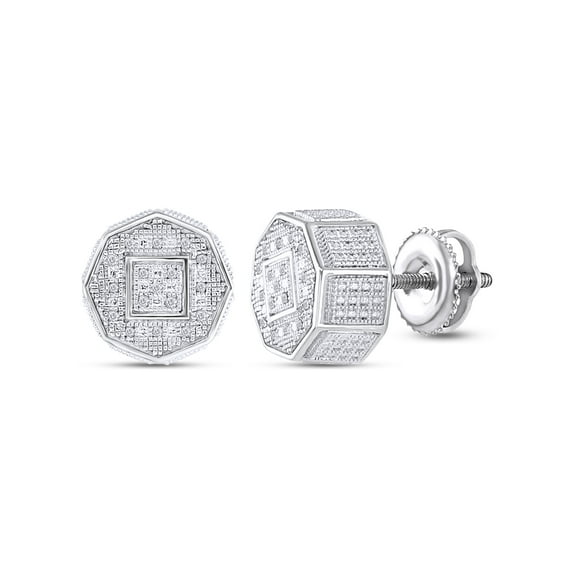 AFFY 1/10 Cttw Round Cut Natural Diamond Octagon Cluster Stud Earrings In 14k Gold Plated 925 Sterling Silver (0.10 Carat)