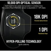 Corsair DARK CORE RGB PRO SE Wireless FPS/MOBA Gaming Mouse with SLIPSTREAM Technology, Black, Backlit RGB LED, 18000 DPI, Optical, Qi wireless charging certified