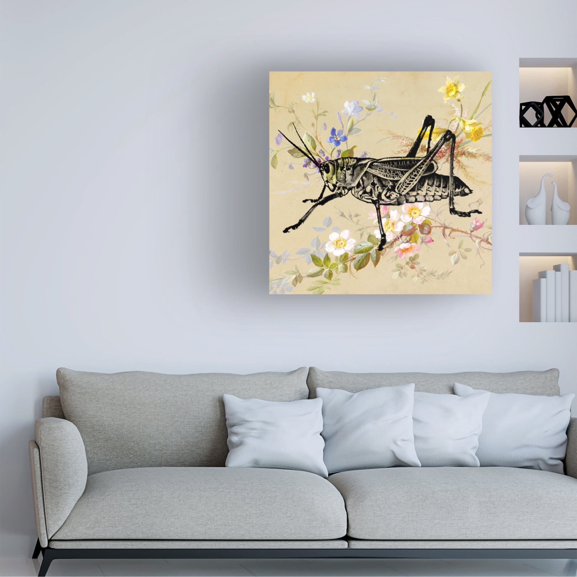 Canvas Wall Art - Dean Russo- Exclusive 'Grasshopper Wallpaper' Wall Art for Living Room, Bedroom, or Office Décor by Trademark Fine Art - 18 x 18 Inches