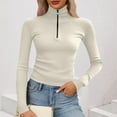 thumbnail image 5 of Lenpel Long Sleeve Shirts for Women Plus Size Turtleneck Half Zip Ribbed Knit Slim Crop Tops Fall Winter Clothes(White,X-Large), 5 of 5