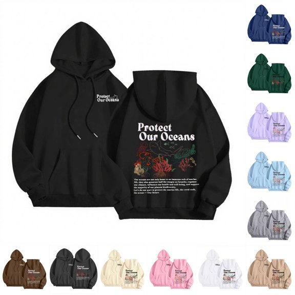 SONXAHE Front Back Graphic Hoodie for Women Kangaroo Pocket Loose Fit Ocean Theme Fall Pullover Tops