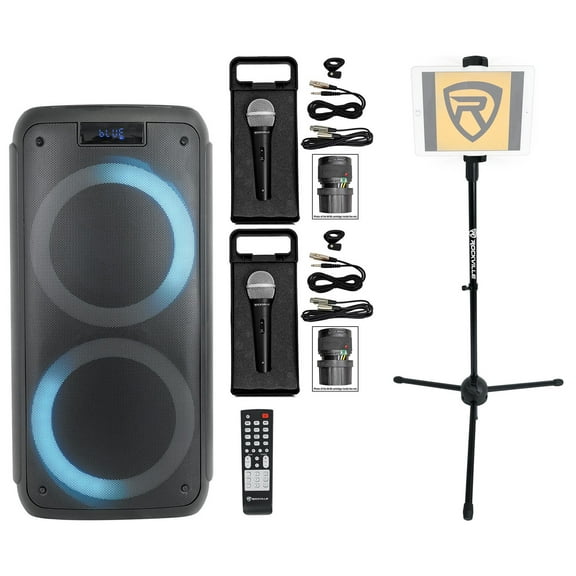 Rockville ROCK PARTY Dual 8" Karaoke Machine System w/LED's 2 Mics Tablet Stand