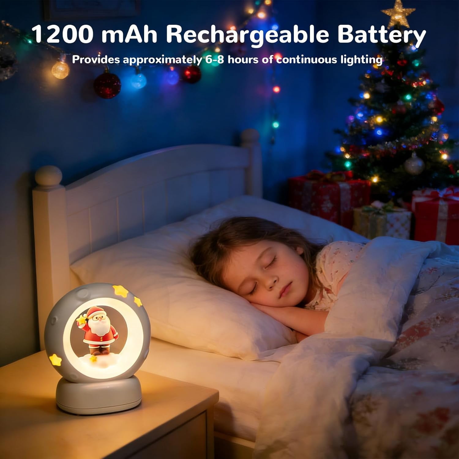 Space Christmas Night Light for Kids Baby, Cute Christmas Tree Nursery Lamp with Touch Sensor, Dimmable Rechargeable Bedside Light, Christmas Gifts for Boys Girls