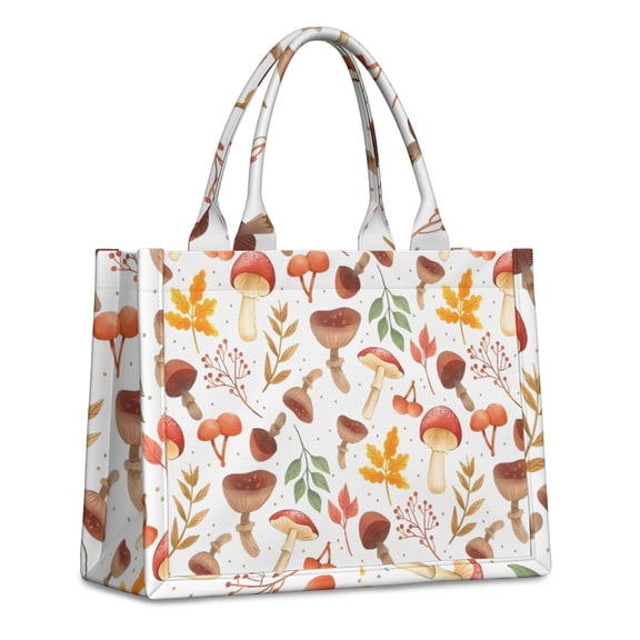 Large Capacity Tote Bag,Brown Mushroom Leaf White Pattern Handbag Fashion Luxury Tote Bag,15.7"x13"x 5.1" Inches,Laptop Compatible