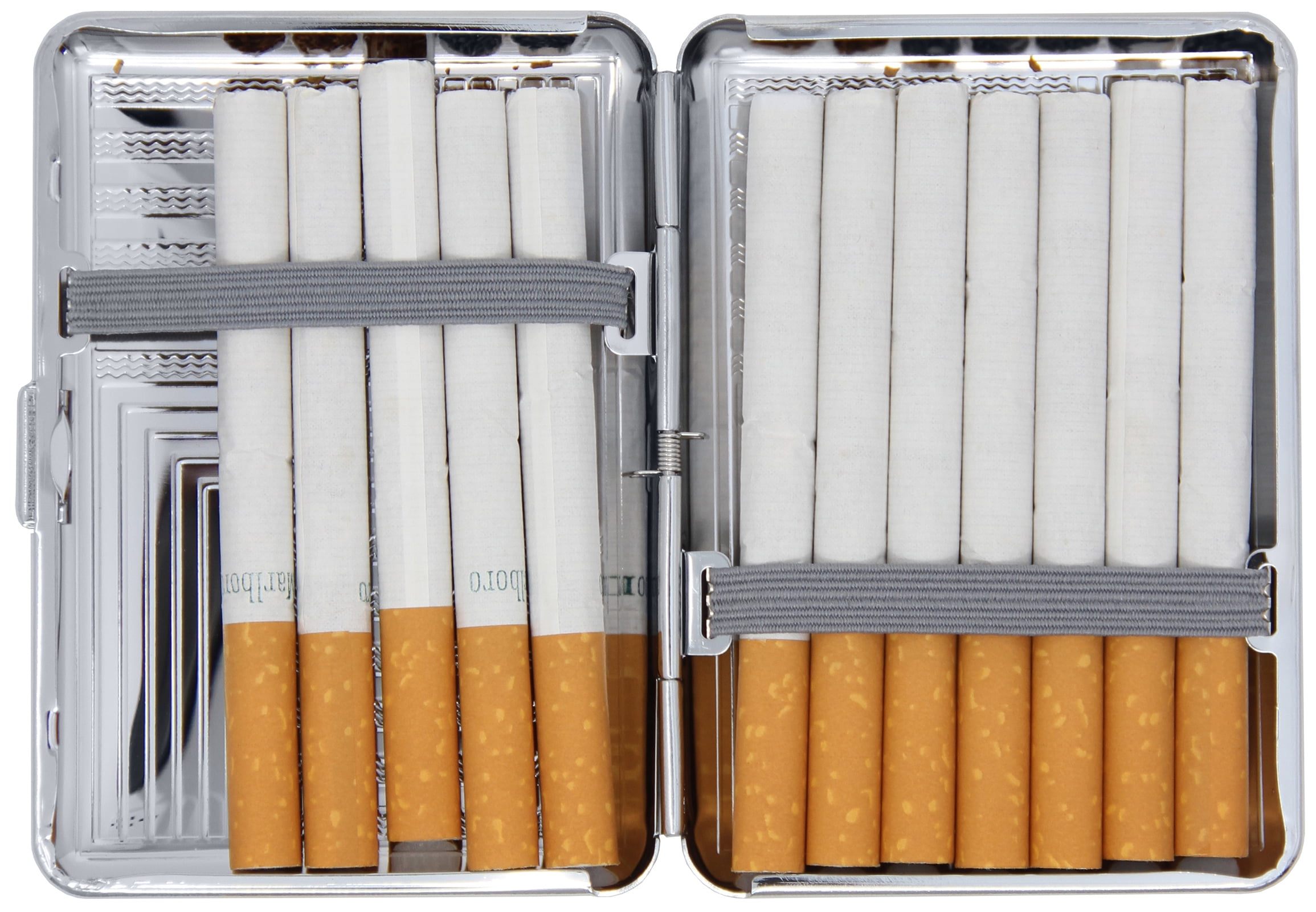 Set of 2 Compact Metal-Plated King Size Cigarette Case With Elastic Bands (Silver Waves)
