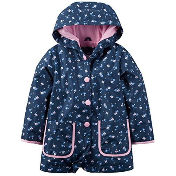 Carter's Baby Girls' Hooded Rain Jacket (12 Months, Blue Floral ...