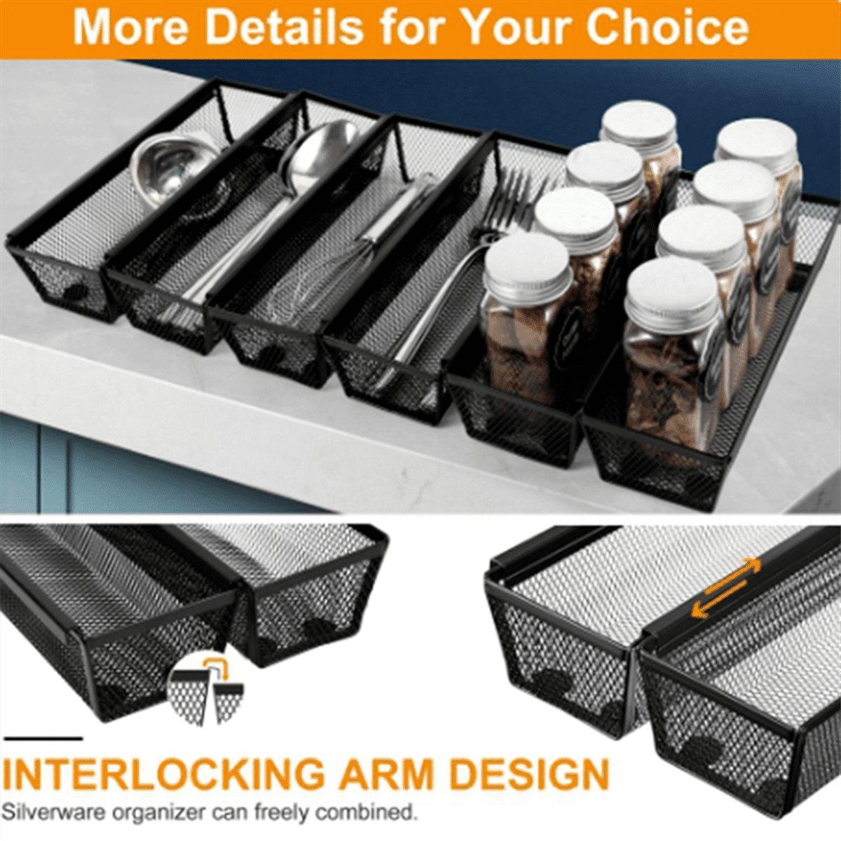 6pcs Drawer Organizer,Silverware Organizer for Kitchen, Utensil Cutlery Tray Mesh Metal Organizer