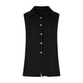 thumbnail image 5 of CUSTG Casual Blouses For Women Simple Summer Sleeveless V Neck Button Down Solid Color Linen Shirts Tank Blouse Leisure Tops, 5 of 6
