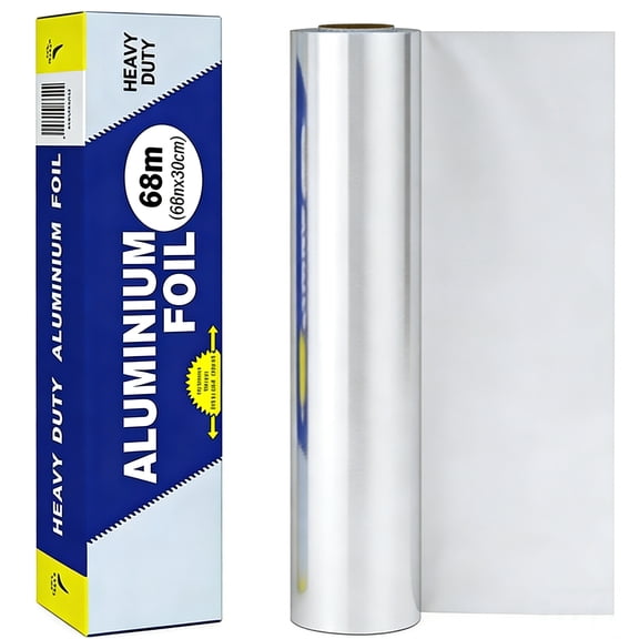 cisilov Heavy Duty Aluminum Foil Roll 223 Sq Ft, Non Stick Foil Paper with Built-in Cutter for Grilling, Cooking & Catering, 12 Inches Wide Grill Foil Wraps for Food, Silver