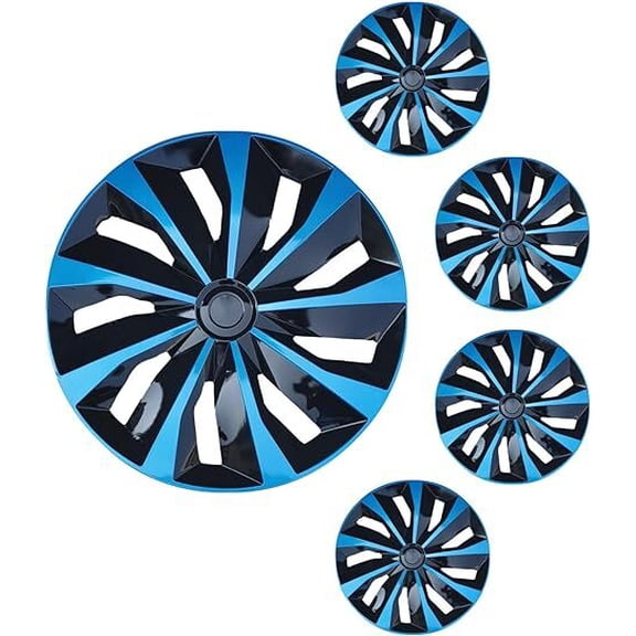 (4-Pack) Premium 17" Black & Blue Wheel Rim Cover Hubcaps OEM Style Replacement Snap On Car Truck SUV Hub Cap - 17 Inch Set