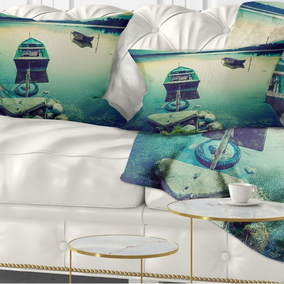 Designart Boats in Vintage Style Lake - Boat Throw Pillow - 12x20