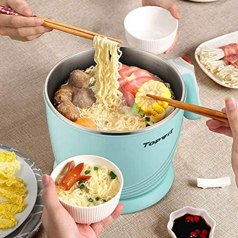 Topwit Electric Hot Pot Mini Electric Cooker Noodles Cooker Electric Kettle  with Multi-Function for Steam Egg Soup and Stew with Over-Heating & Boil  Dry Protection Dual Power 1.2L Green 