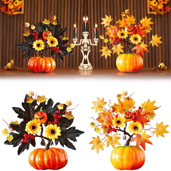 CoreLiving Fall Table Decor Artificial Flowers Halloween Pumpkin Centerpiece Floral Arrangements for Home Indoor Harvest Autumn Kitchen Table Accent Piece