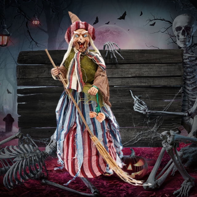 WHEANG Sorcière Debout Animée d'Halloween Format Grand Sorcière Animatronique avec Phrases Préenregistrées Bras Articulés Rouges Lumineux Idéale pour la Déco Effrayante des Fêtes d'Halloween Accessoire Intérieur/extérieur