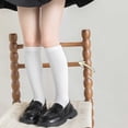 thumbnail image 5 of fnnxnal Girls Knee High Preppy Cotton Ribbed Socks for School Uniform, Soft Breathable Stretchy Solid White for Kids,Size 35, 5 of 6