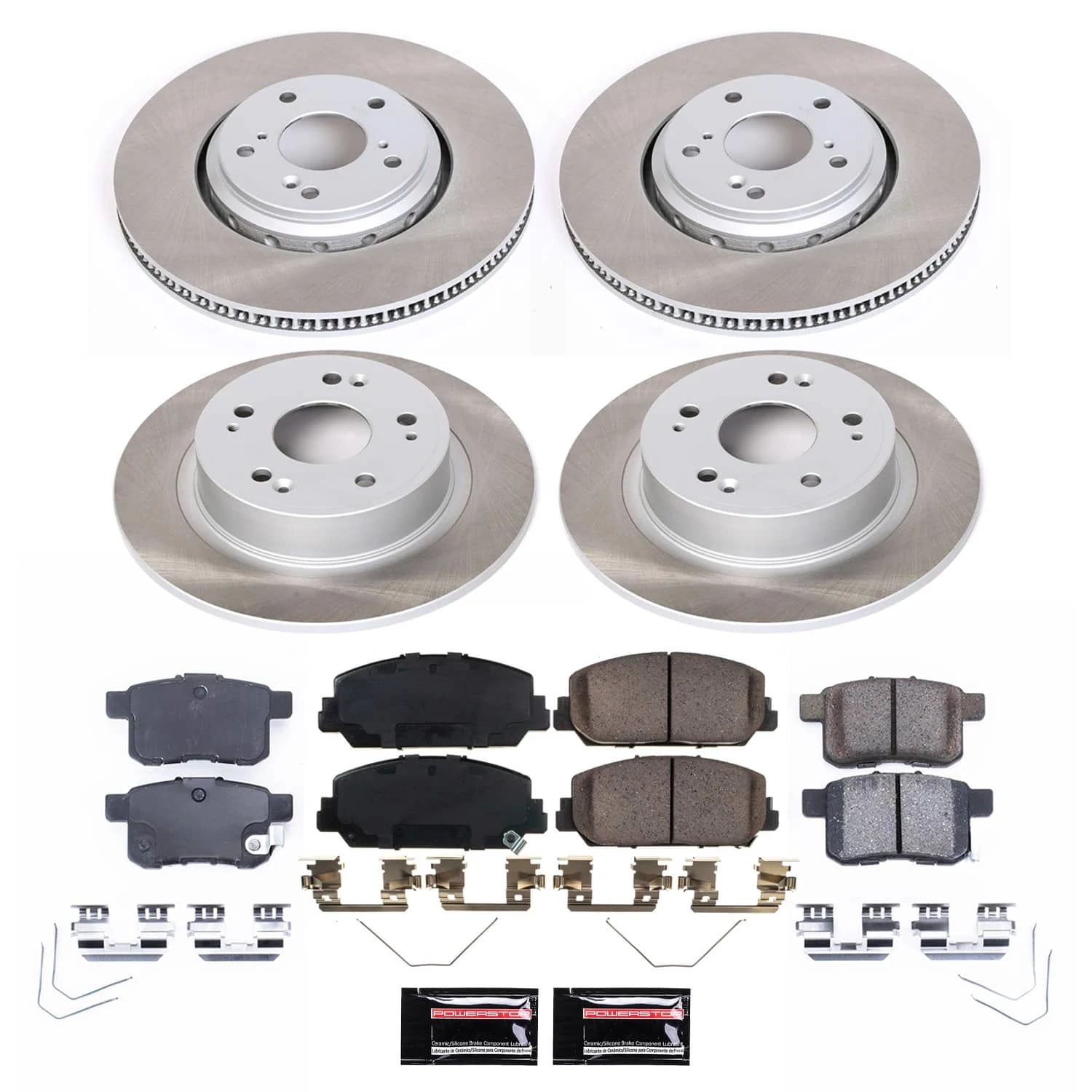 PowerStop Front and Rear Semi-Coated Rotor and Low-Dust Ceramic Brake Pad Kit SC7348