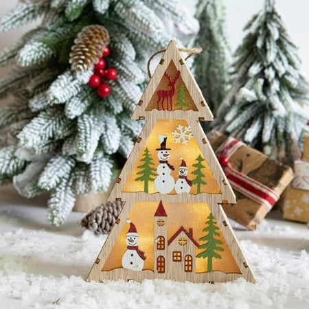 

Haykey Led Lights For Bedroom Christmas Tree Shape Santa Elk Snowman Pattern Wooden Christmas Decoration Night