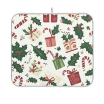 Yayeee Dish Drying Mat for Kitchen Counter 16"x18" Microfiber Absorbent Pad, White Christmas Holly