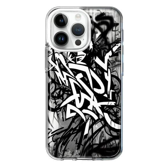 MUNDAZE Case for Apple iPhone 15 Pro Max Slim Hard Shell Soft TPU Hybrid Shockproof Heavy Duty Protective Phone Cover - Black White Urban Graffiti