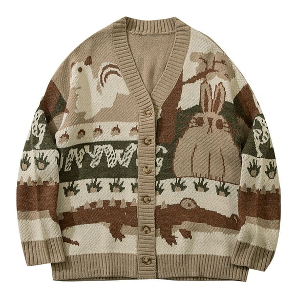 uikmnh Automne et Hiver Cardigan en Tricot Jacquard Rétro pour Homme, Coupe Ample Décontractée, Veste Chandail, Chandail de Noël pour Homme, Taille g