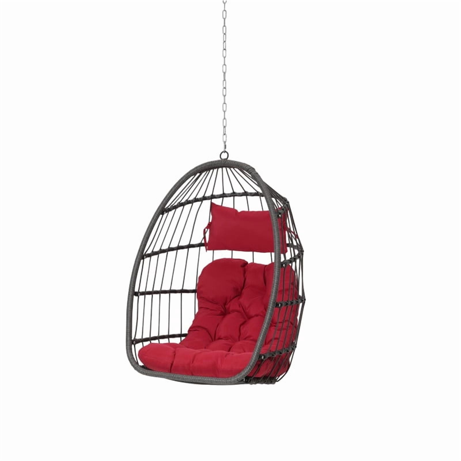 Hanging Egg Chair Without Stand, Indoor Outdoor Wicker Rattan Swing Egg Chair with Hanging Chain, Hammock Chair with UV Resistant Cushion