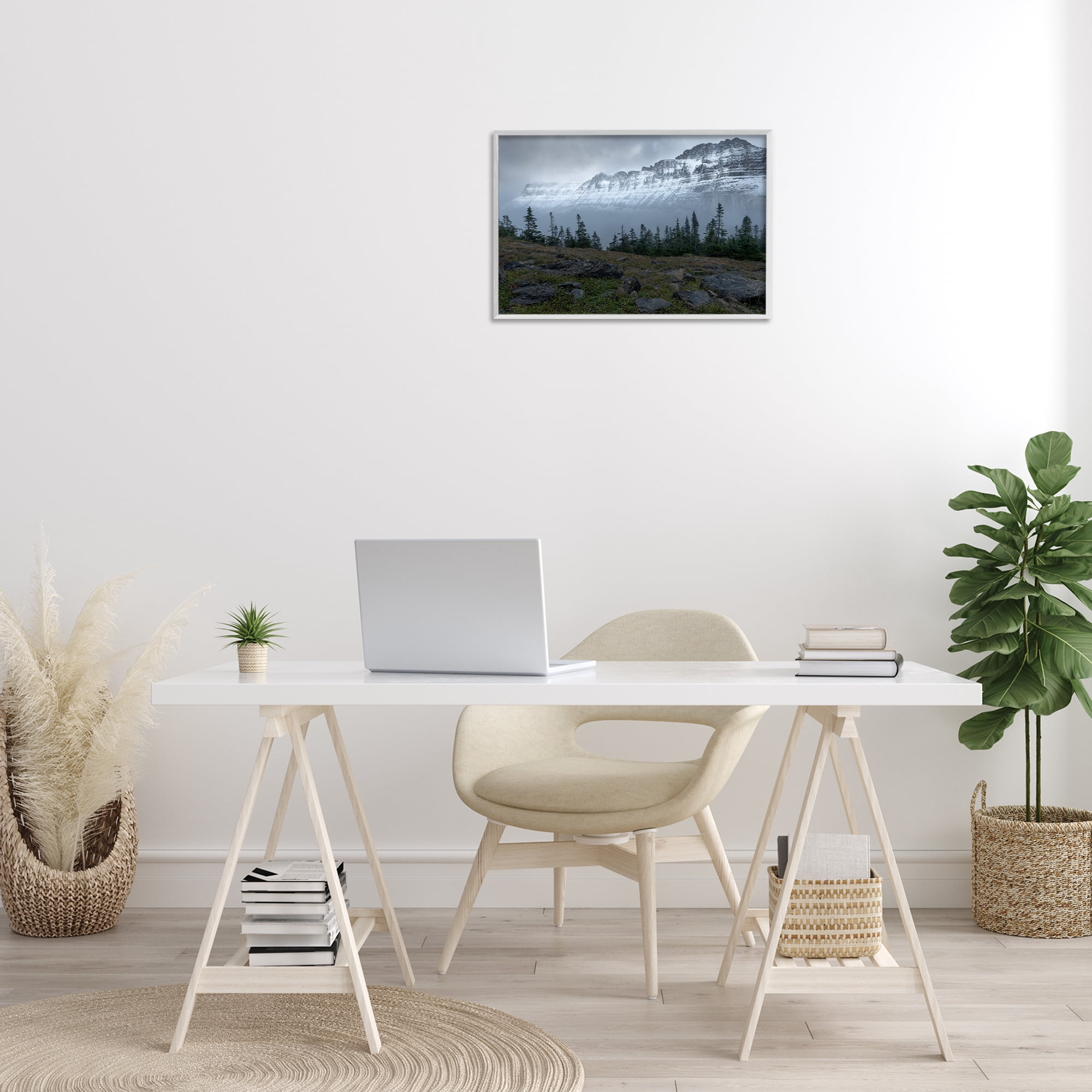 Stupell Industries First Snow Mountains Landscape Photography White Framed Art Print Wall Art, 24 x 16