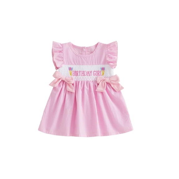 BemeyourBBs Toddler Baby Girl Birthday Smocked Dress Outfit 1 2 3 4 5 6 Years Old Birthday Clothes Ruffle Sleeve Balloon Letter Embroidery A-Line Dress Toddler Girl Summer Dress Clothing