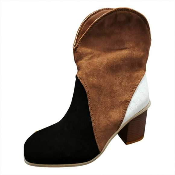 WEAIXIMIUNG Ankle Boots Womens Wide Feet Women's Heel Matching Color Autumn Winter Suede Vintage Ankle Boots