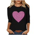thumbnail image 2 of HaoXianJian Valentine's Day Shirt for Women Glitter Love Heart Printed T-Shirt Top 3/4 Sleeve Tee Crew Neck Casual Blouse Tops Size S-2X, 2 of 4