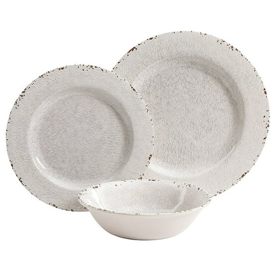 Mauna 12 Pieces Ice Crackle Melamine Dinnerware Set in Ice (White)