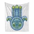 thumbnail image 1 of Hamsa Soft Flannel Fleece Throw Blanket, Mysticism Japanese Culture Inspired Design with Koi Fishes Magic Power, Cozy Plush for Indoor and Outdoor Use, 60" x 80", Blue Green Yellow, by Ambesonne, 1 of 6
