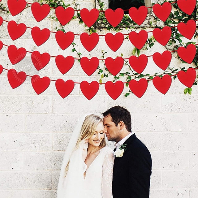 QTOCIO Fournitures de Mariage Drapeau de Jour Non Tissé Cœur DIY Rideau de Porte Rouge