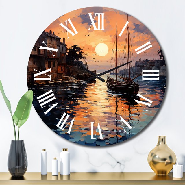 Designart "Coastalport Port Of Calm II" Nautical & Beach Oversized Wall Clock