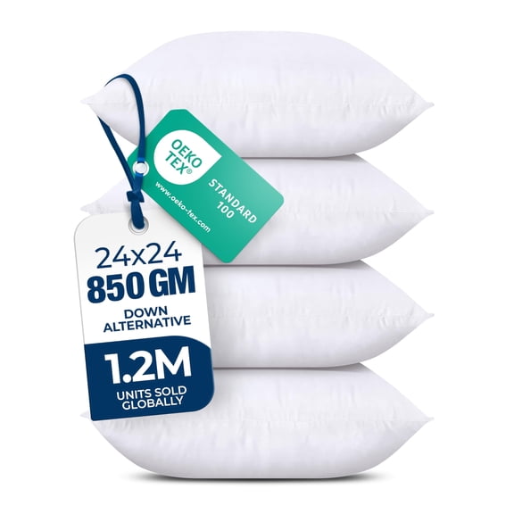 Utopia Bedding Throw Pillows Set of 4, White 24 x 24 Inches Down Alternative Pillows for Bed, Sofa, and Couch - Fluffy Decorative Stuffer Pillow for Indoors & Outdoors