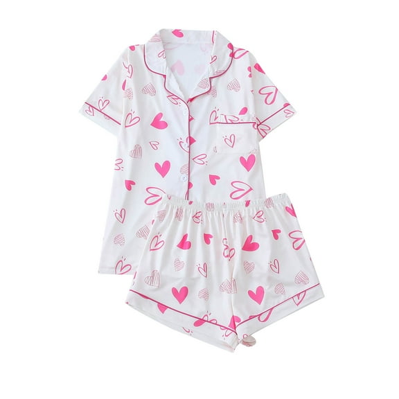 Women's Button Down Short Sleeve Pajama 2 Piece Bridal Sleepwear 4 Seasons Comfy Lounge PJ Shorts Set Nighties