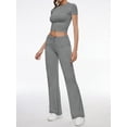 thumbnail image 2 of FEORJGP Women Summer Pants Outfits Ladies Longewear Round Neck T-Shirts Short Sleeve Shirt Solid Color Slim Cropped Tops Drawstring Long Trousers Casual Soft Comfy 2 Pieces Clothes Set, 2 of 6