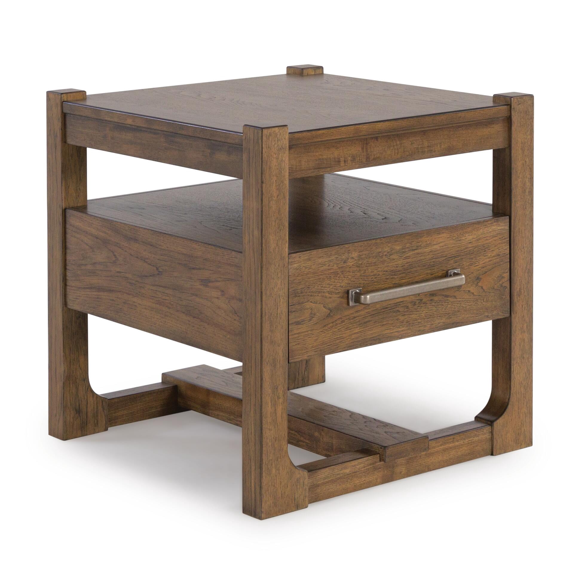 Signature Design by Ashley Cabalynn Square End Table, Light Brown, Farmhouse Accent Table with Drawer and Open Shelf