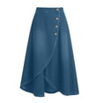 thumbnail image 5 of Sokhug Denim Midi Skirt for Women High Waist Button Front Wrap Asymmetrical Hem A Line Casual Skirt, 5 of 9