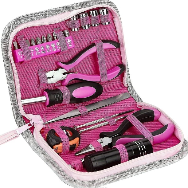 Pink Tool Kit 23 Pieces Women Home Tool Set With Tape Measure Pliers Cutting Pliers Sockets Screwdrivers For Diy And Home Repair Office n