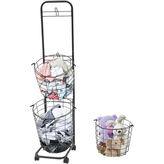 Laundry Basket on Wheels,3 Tier Large Laundry Hampers Clothing Sorting Laundry Baskets Metal Sorter Storage Trolley