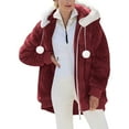thumbnail image 2 of Lovskoo Winter Coats for Women Fuzzy Fleece Jacket Hooded Color Block Patchwork Cardigan Coat Outerwear with Pocket Claret, 2 of 9