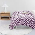 thumbnail image 6 of Throw Blankets Flannel Blanket with Checkerboard Grid Pattern Soft Throw Blanket for Couch, Bed, Sofa Luxurious Warm and Cozy for All Seasons (Purple, 60"x80"), 6 of 6