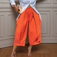 thumbnail image 6 of MVRLSH Women's Wide Leg Pants Lightweight Loose Pleated Cropped High Waist Culotte Trousers for Daily Relaxed Outfits Stretch Dress Casual Flowy Palazzo Pants Orange - XXL, 6 of 7