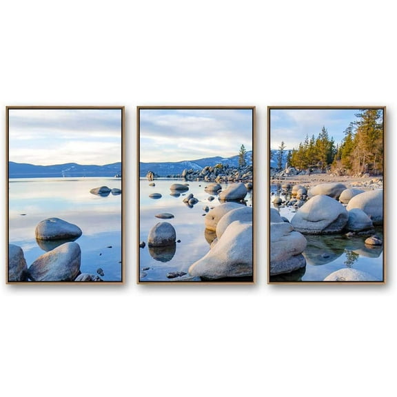 IDEA4WALL 3 Piece Framed Canvas Wall Art for Living Room, Bedroom Lake Tahoe Canvas Prints for Modern Home Decoration Ready to Hang