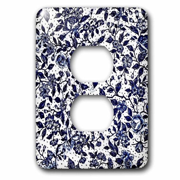 3dRose, Trendy Blue Floral Pattern on a White Background, 2 plug outlet cover